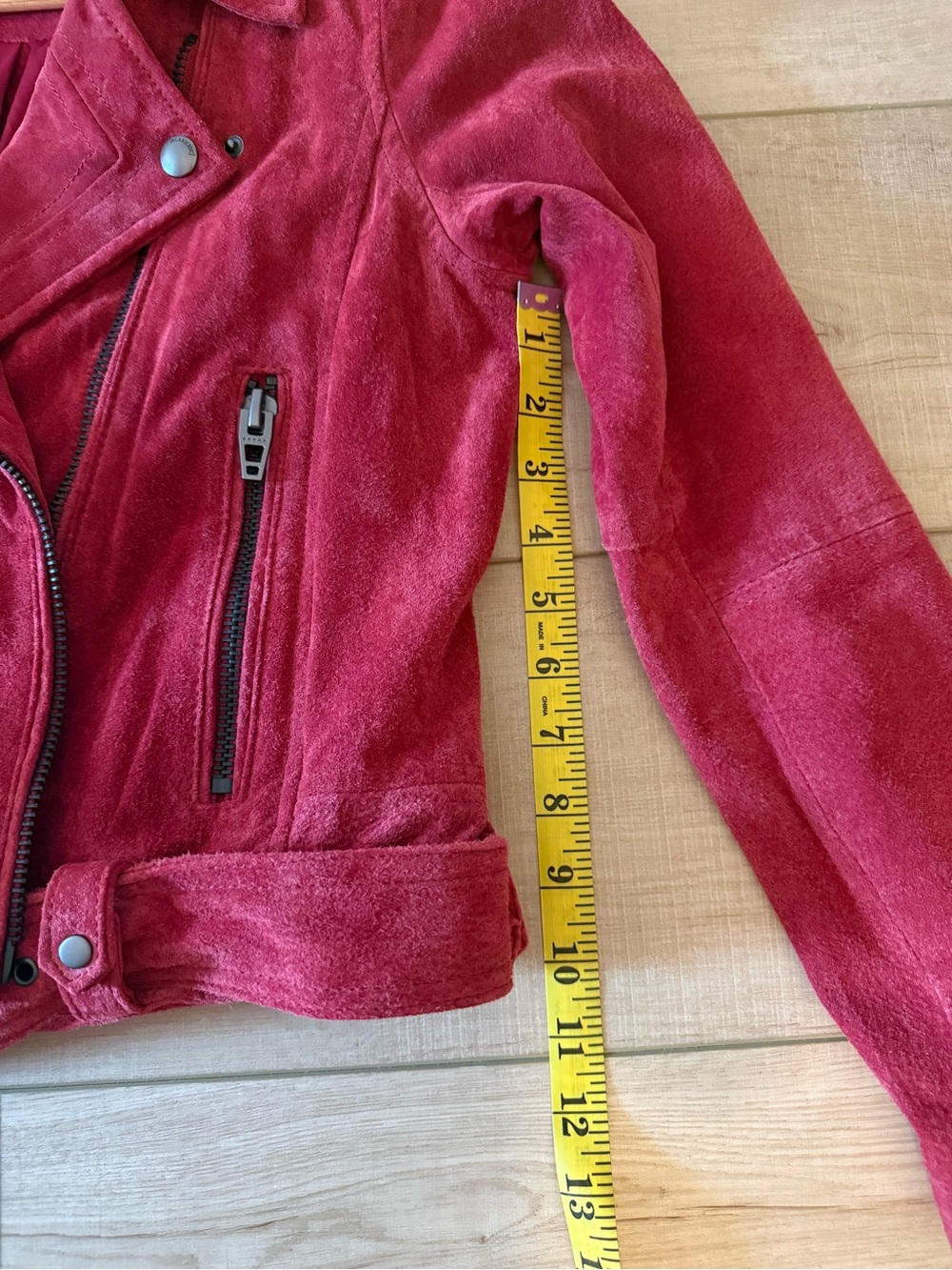 Blank NYC Women’s Suede Moto Zip Belted Jacket Berry Red Small - Picture 8 of 8